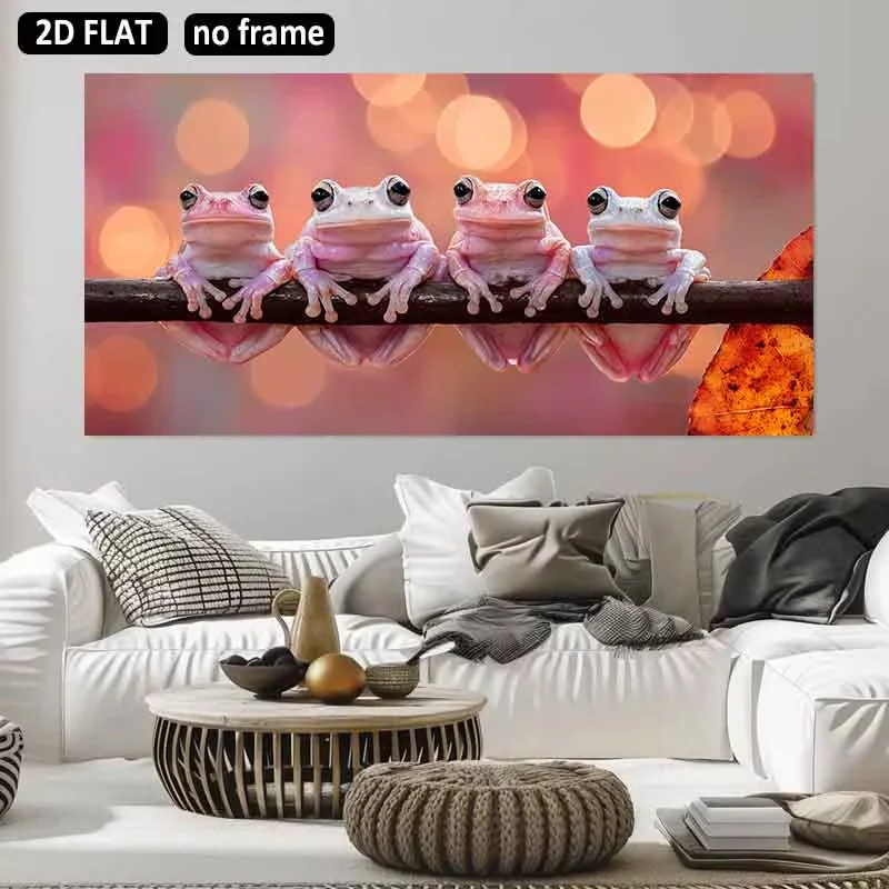 2D Flat, 1pc Large Four Frogs on a Branch Wall Art - Jumbo 31.49