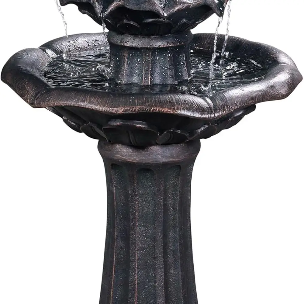 

3-Tier Outdoor Patio Fountain, 38 Dark Gray, Lily Flower Design
