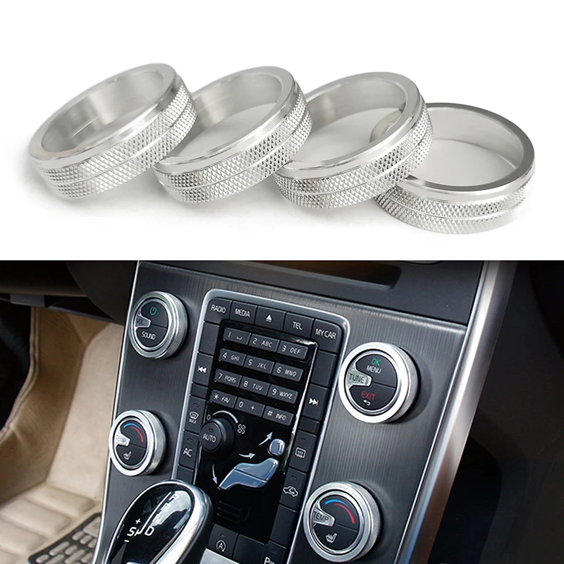 4pcs Car Air Conditioning Rotary Knob Ring for Volvo S60 XC60 V60 V40 S80 Car Fan Button Audio Stereo Volume Control Knob Cover