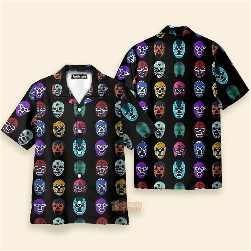 3d Print Mexican Wrestling Men's Shirts Summer Cool Mask Graphic Short Sleeve Beach Shirt Casual Hawaiian Top Tee Men Clothing