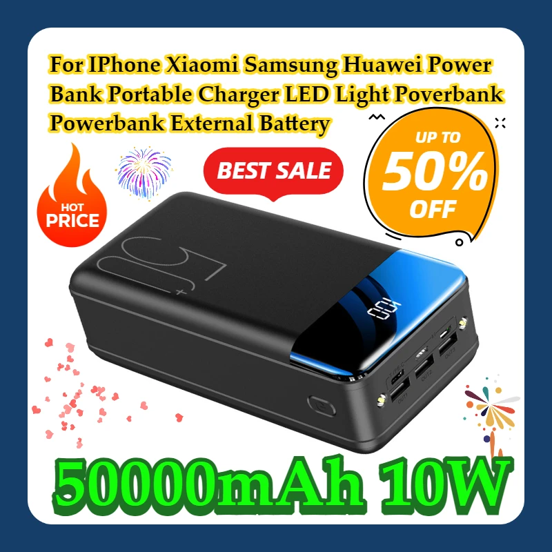 

For IPhone Xiaomi Samsung Huawei Power Bank 50000mAh Portable Charger LED Light Poverbank Powerbank 50000 MAh External Battery