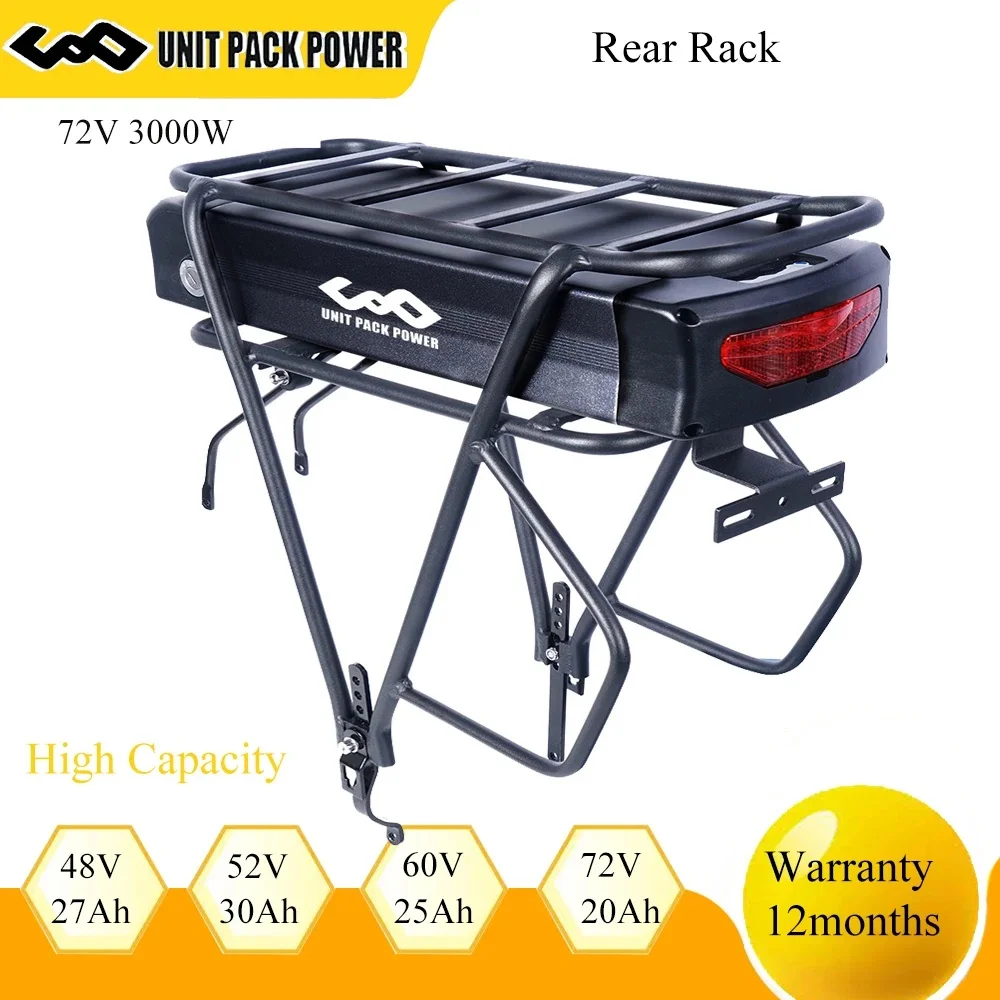 48V 27AH Rear Rack Ebike Battery 72V 20AH Electric Bycicle Batteria Pack 52V 28.8AH 21700 Waterproof for 3000W 2000W 1000W 750W