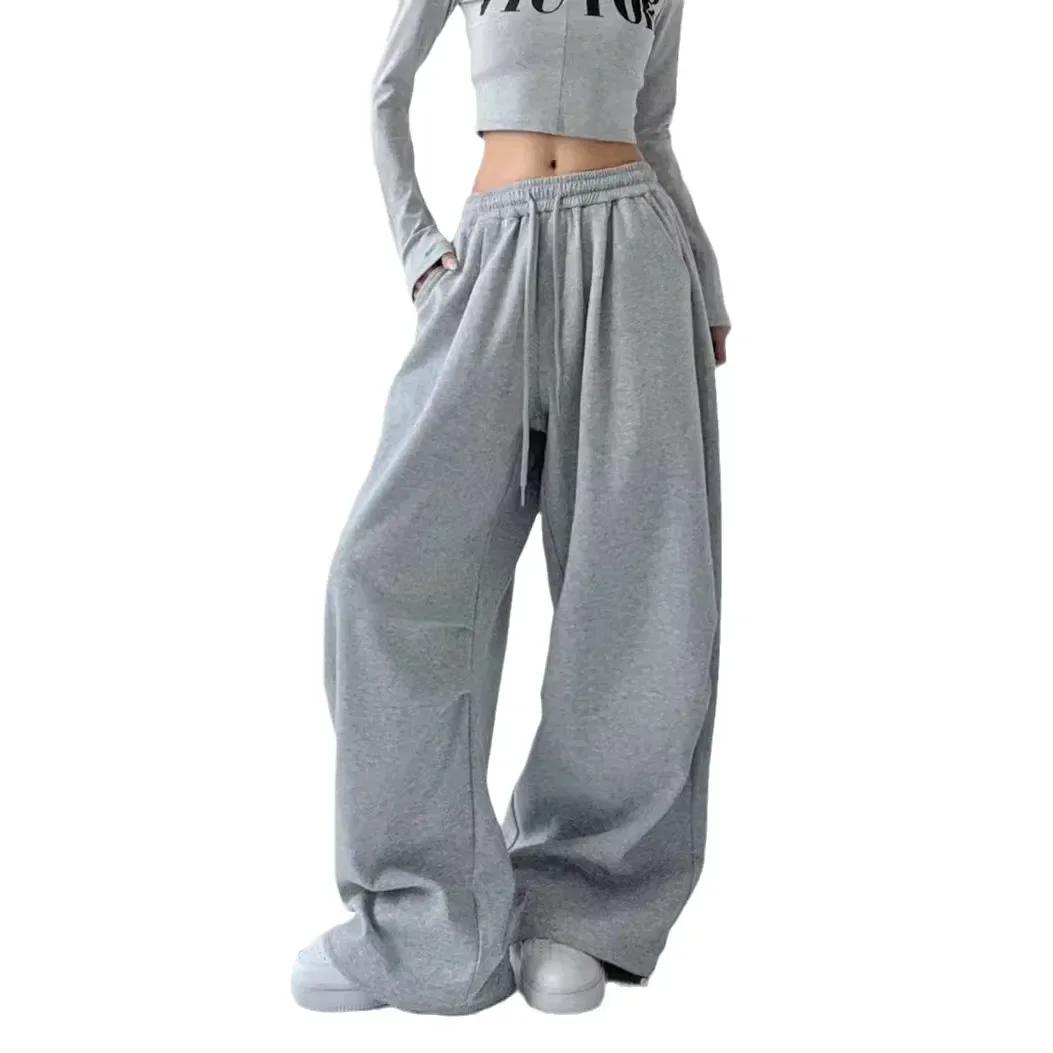 

Американские серые спортивные брюки, женские прямые свободные спортивные штаны с высокой талией, рабочая одежда, широкие брюки, осень 2025 г.