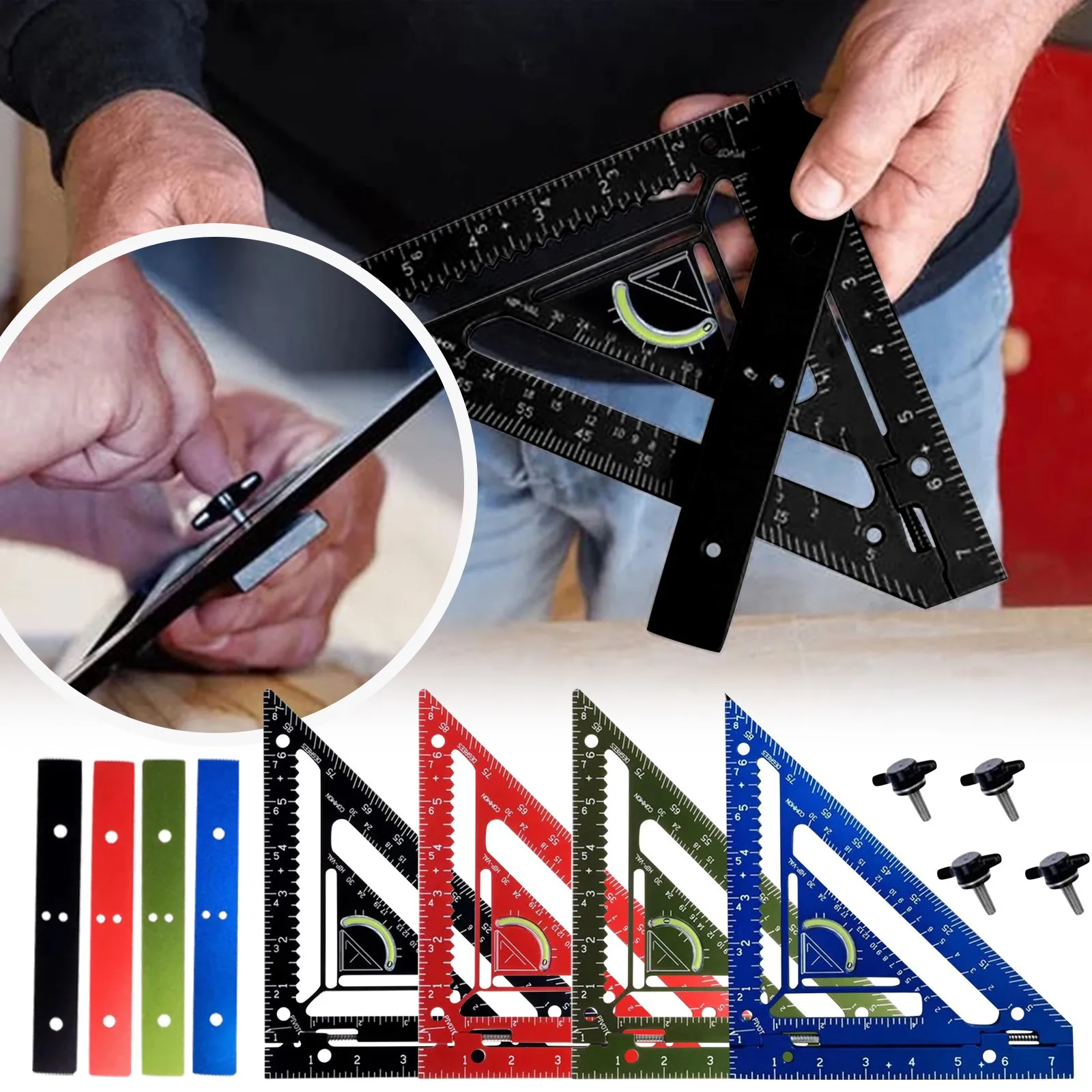 7 Inch Innovative Framing Square Tool, Portable Jigs Block Precision Carpenter Square Ruler, Multi-Purpose Rafter Square