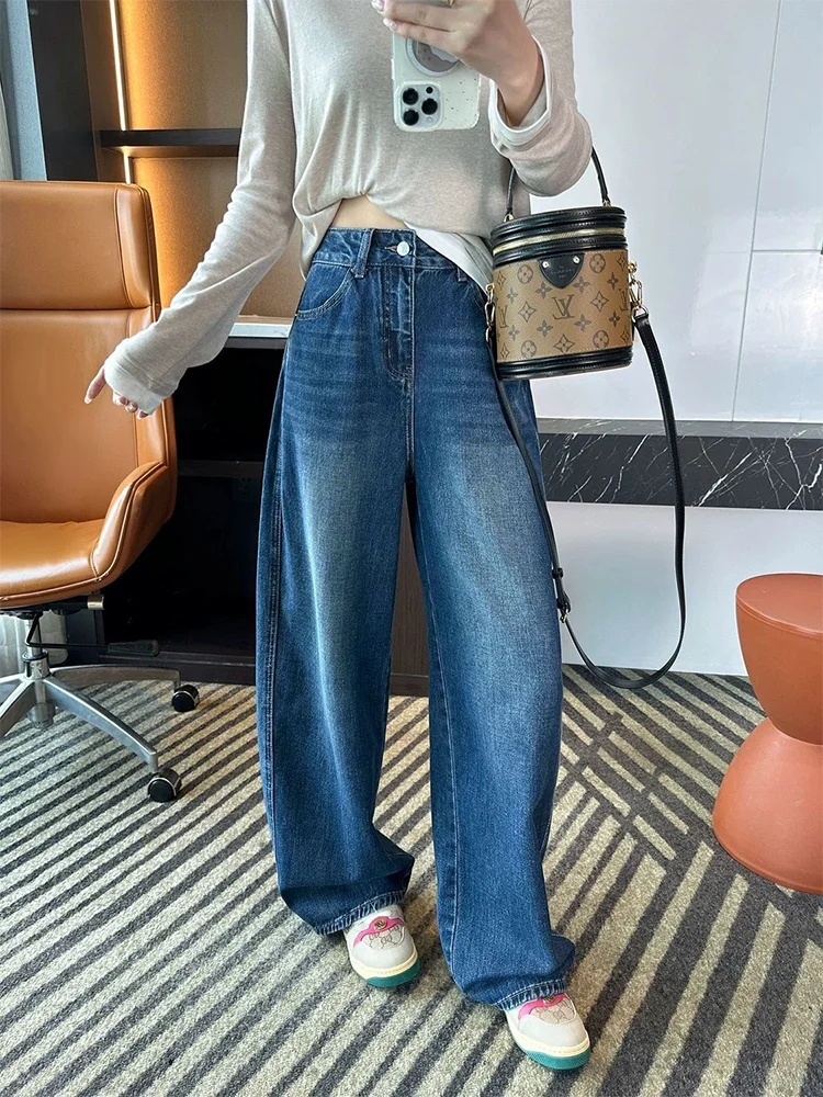 Loose High Waist Wide Leg Denim Jeans Women's Lazy Style Casual Long Pants Autumn New plus Size American Curved Knife Jeans