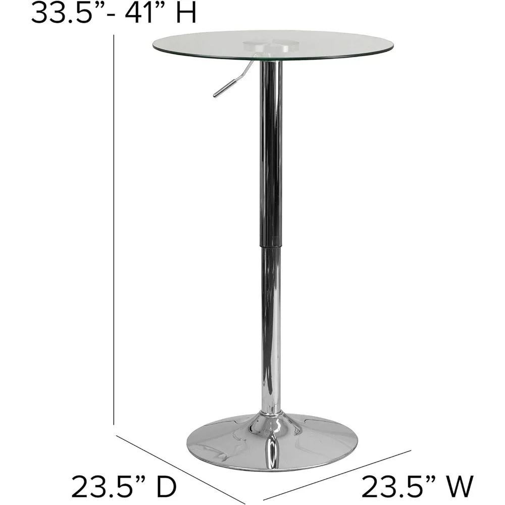 Chad 23.5 ''Ronde Glazen Cocktailtafel Met Verstelbaar Hoogtelframe, Verstelbare Glazen Barhoogte Tafel Voor Evenementen