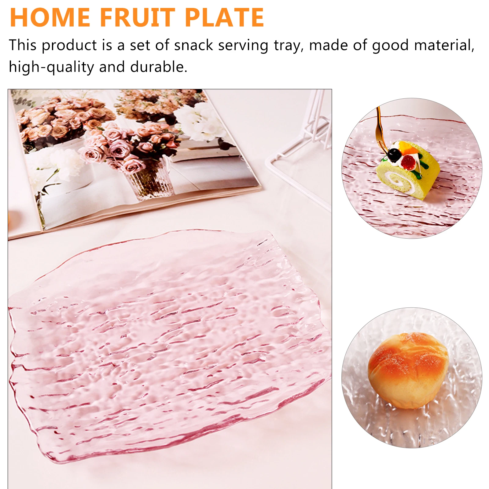 

1Pcs Bark Texture Glass Fruit Plate Stable Thick Material Dessert Tray Multi Functional Home Party Dinner Snack Serving Tray