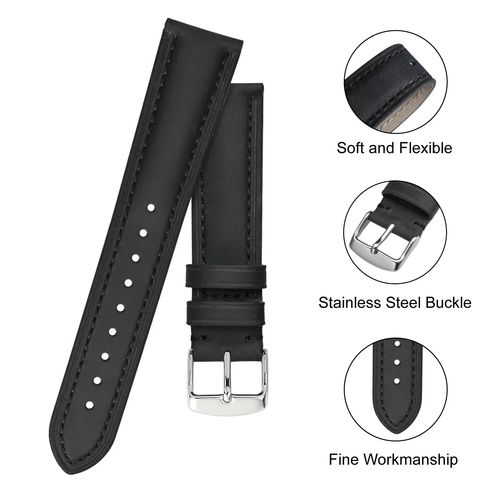 ANBEER Vintage Leather Watch Starp 14mm15mm16mm18mm 19mm 20mm21mm 22mm 23mm 24mm Watch Band for Men,Women Replacement