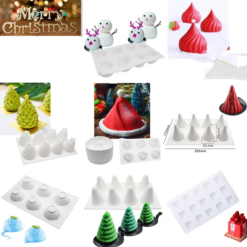 Christmas Tree Snowflake Christmas Decoration Tools Christmas Hat Silicone Cake Molds Kitchen Bakeware Mousse Chocolate Moluds