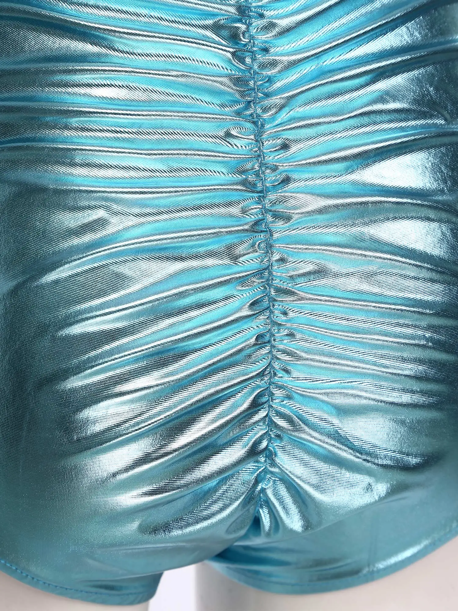 Mulheres metálicas brilhantes calças quentes briefs bonito arco volta ruched cintura alta booty shorts música rave dança festa clubwear banho