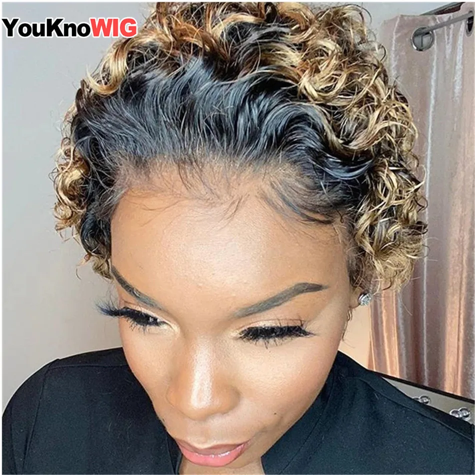 

Short Bob Wig 99J Ombre Color Lace Front Human Hair Wigs For Black Women Culry Natural Wig Blonde Pixie Cut Wig Pre Plucked