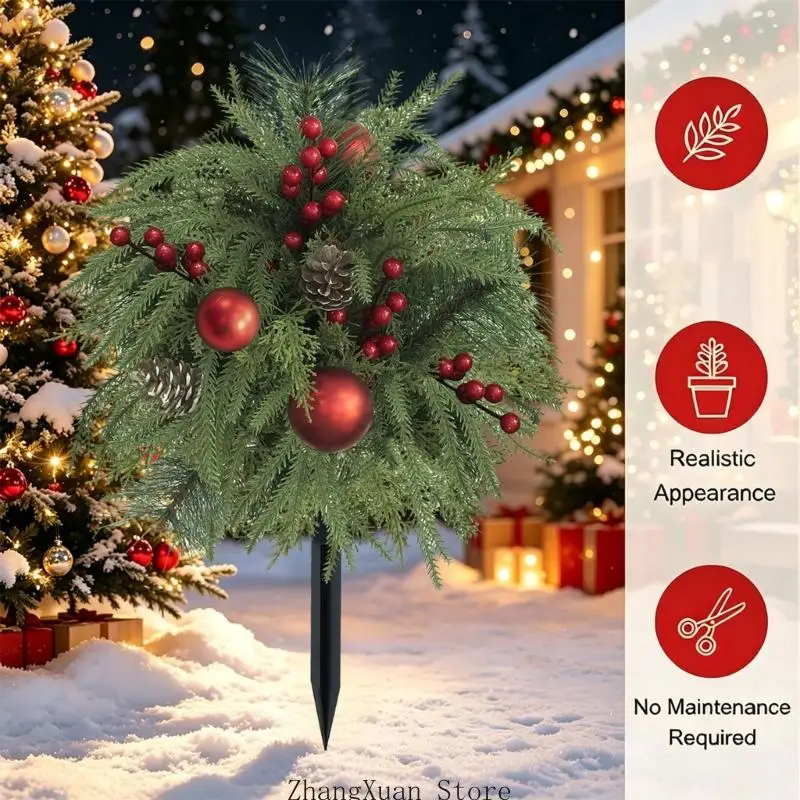 Christmas Entry Stake Accent with Faux Pine Stem for Outdoor Use 3XUF