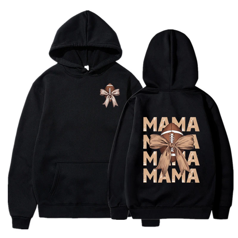 Football Mama Bow Football Graphic Sweatshirts Women Touchdown Season Classic Hoodies Retro Football Fashion Streetwear Hoodie