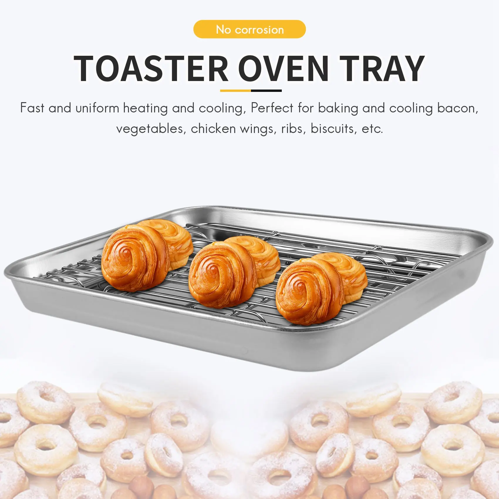 9 Inch Toaster Oven Tray and Rack Set, Small Stainless Steel Baking Pan with Cooling Rack,Dishwasher Safe Baking Sheet