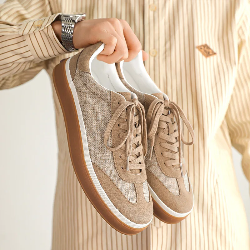 2026 new men's casual shoes with linen design, low cut trendy sports and casual board shoes