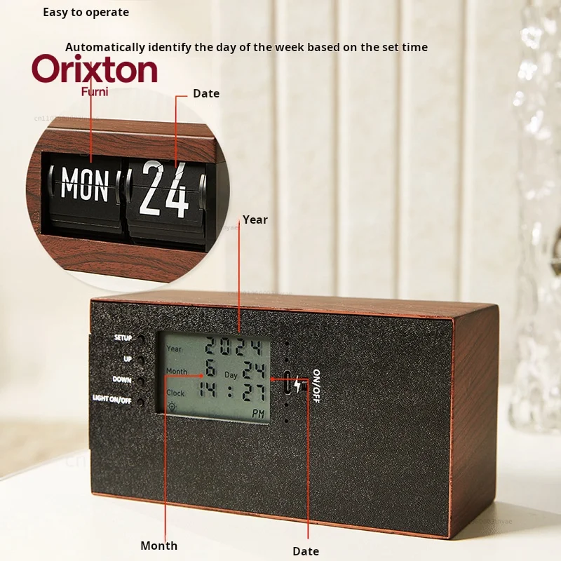Desk Clock USB Charging Bedroom Bedside Decoration Calendar Automatic Page-Turning Digital Clock Simple