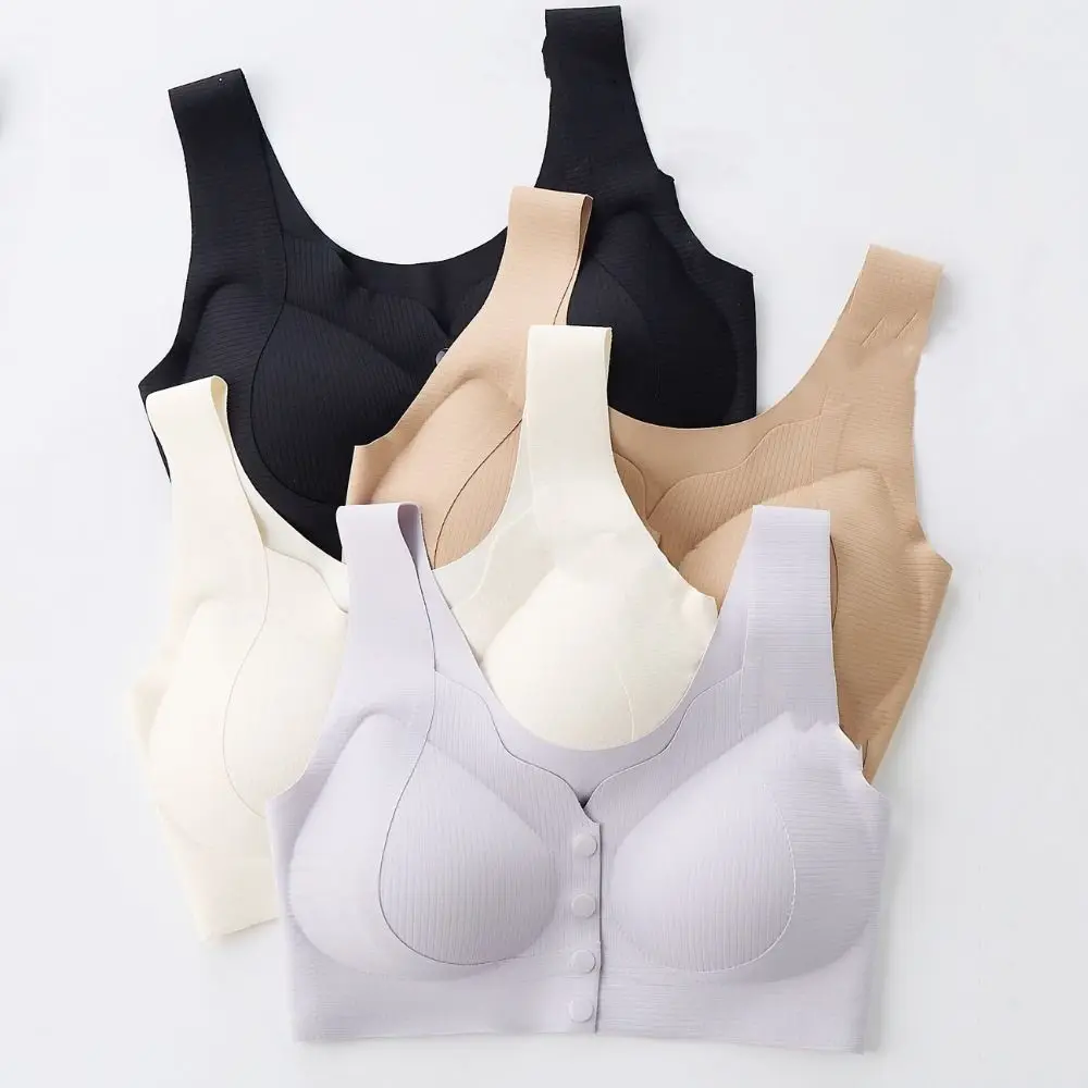 

Fashion Ruffle Front Button Bras Traceless Stripe Seamless Bra with Pad Ultra-thin Vest Top Women's Push Up Bra Daily