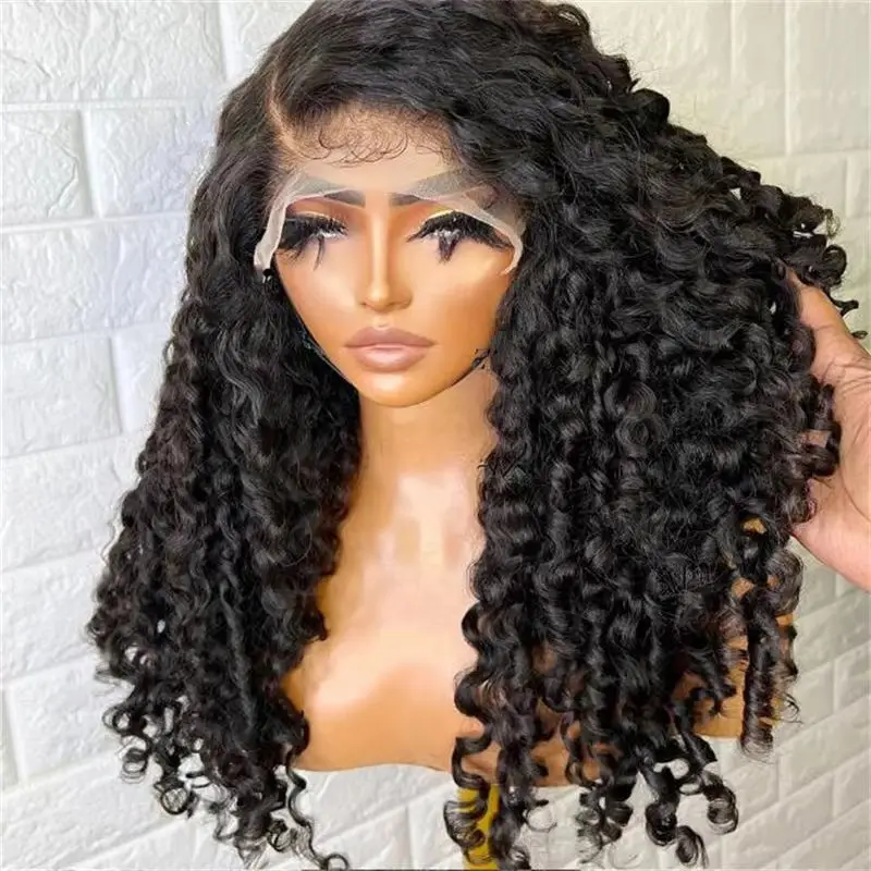 26 بوصة لينة أسود 180 الكثافة قبل قطعها طويل غريب مجعد الشعر الدانتيل شعر مستعار أمامي للنساء شعري طبيعي الاصطناعية شعر الطفل #1