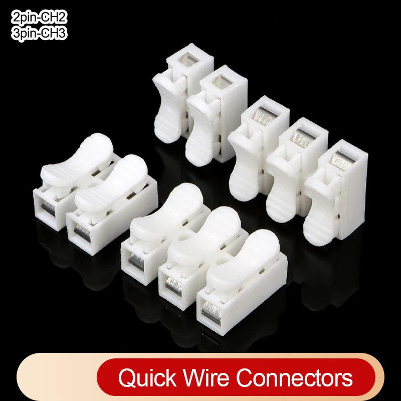 10/50pcs Quick Wire Connectors CH2 CH3 2pin 3pin No Soldering Required Spring Clamp Cable Terminals Screwless Block