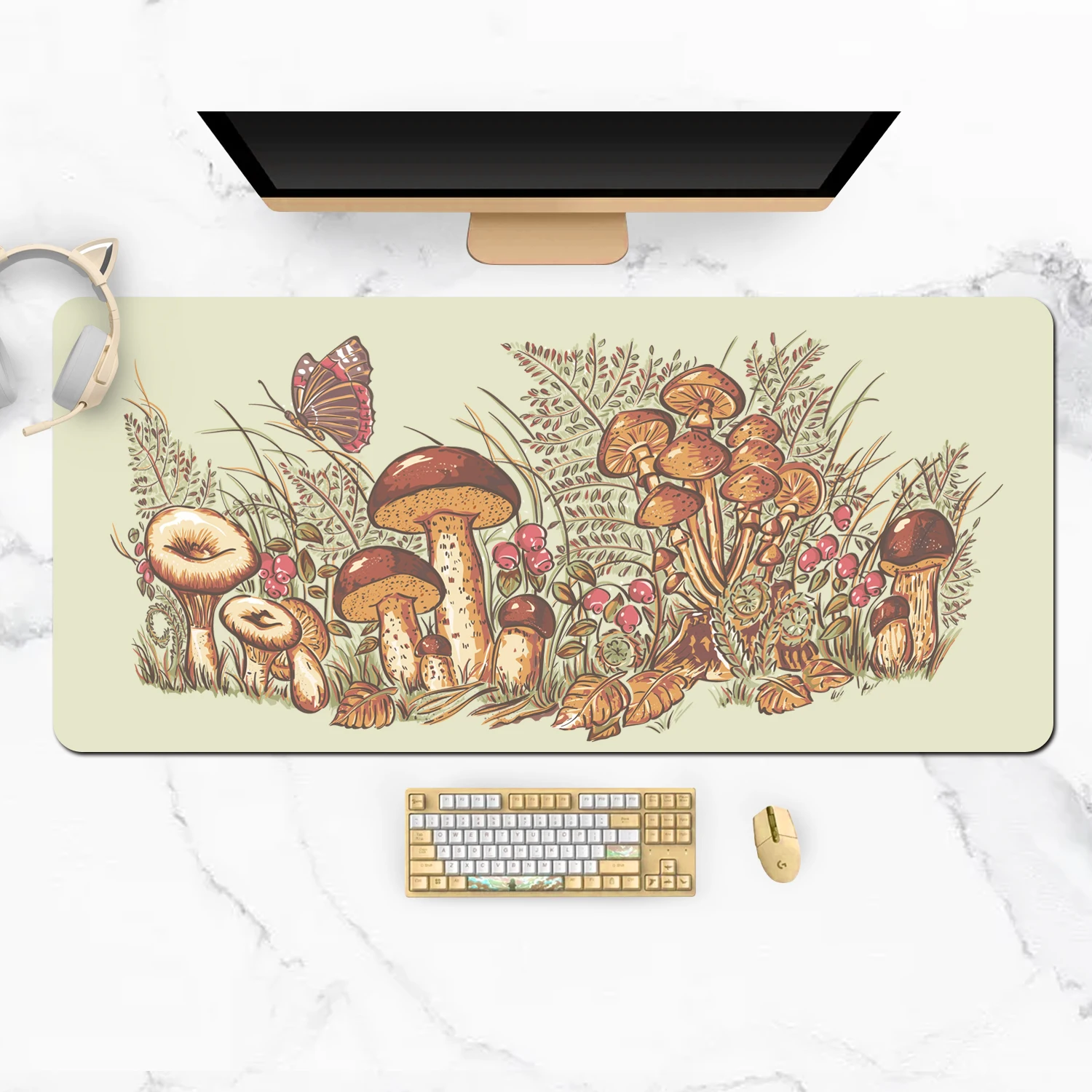 

Extra Large Kawaii Gaming Mouse Pad Vintage Cottagecore Mushrooms XXL Desk Mat Water Proof Nonslip Laptop Desk Accessories