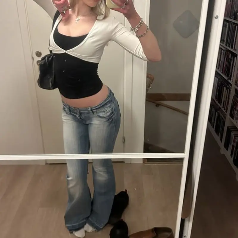 Cropped Tops for Women Y2k Casual Single Button Buckle Front Deep V-Neck Cleanfit 3/4 Sleeve Slim Fit Yoga Shirt Tees