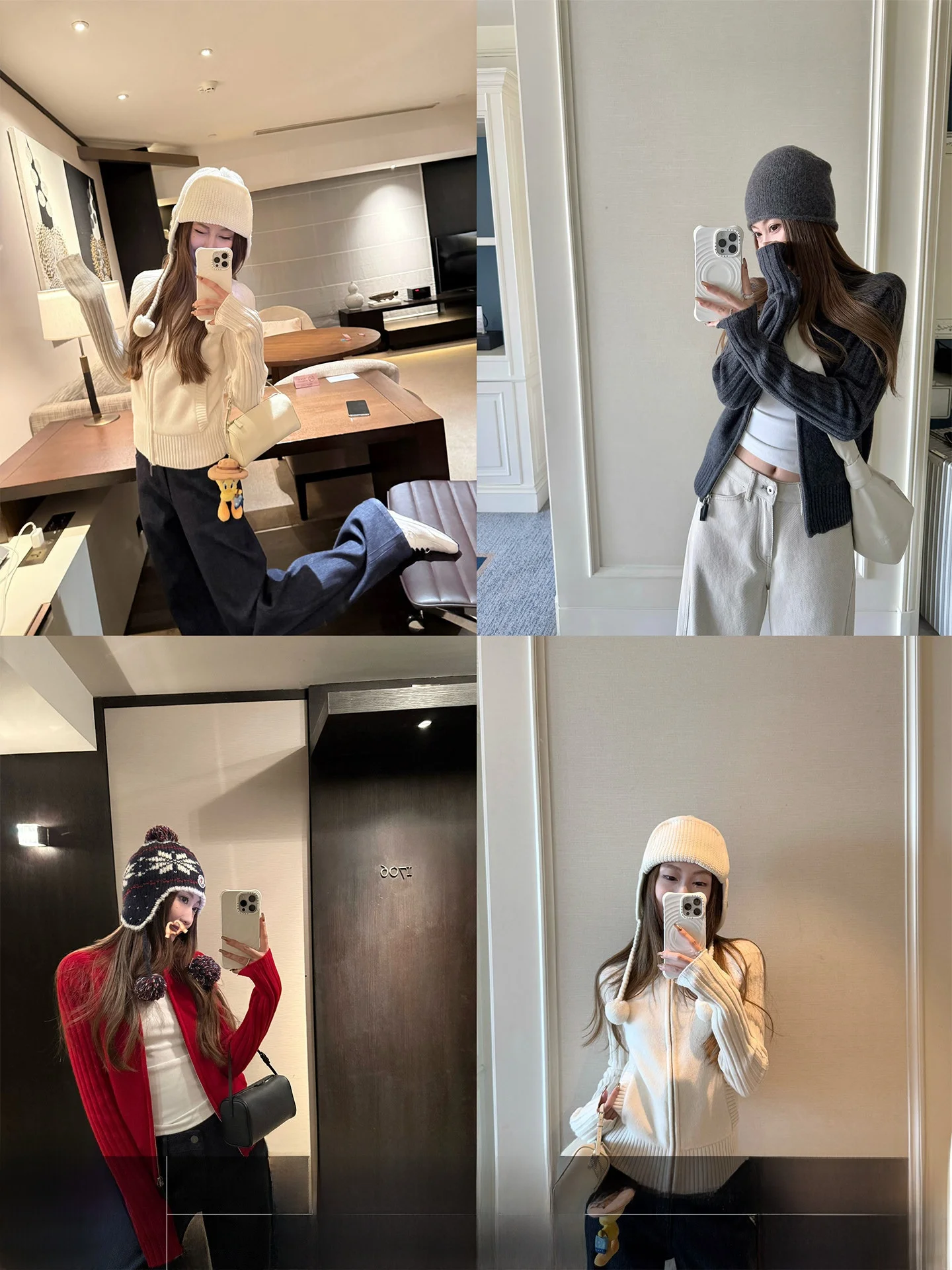 

4PRIL Full Wool Stand Collar Slim Fit Knitwear Jaet Women Winter Slimming Double Zipper Open Cardigan Top Ladies Faion