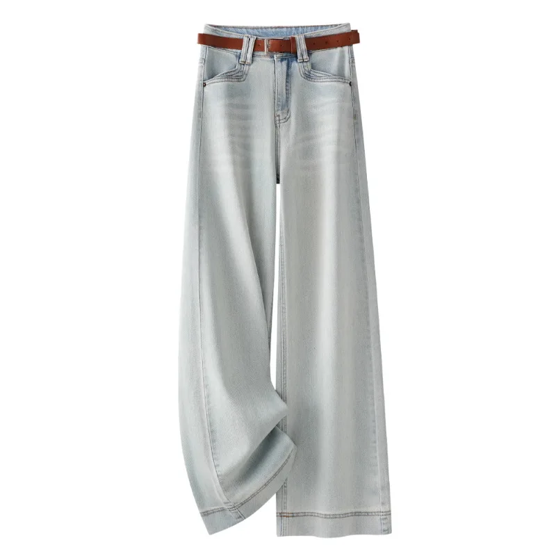 

Light Blue Wide-Leg Jeans for Women, Autumn Slimming High-Waisted Lazy Loose Straight Pants
