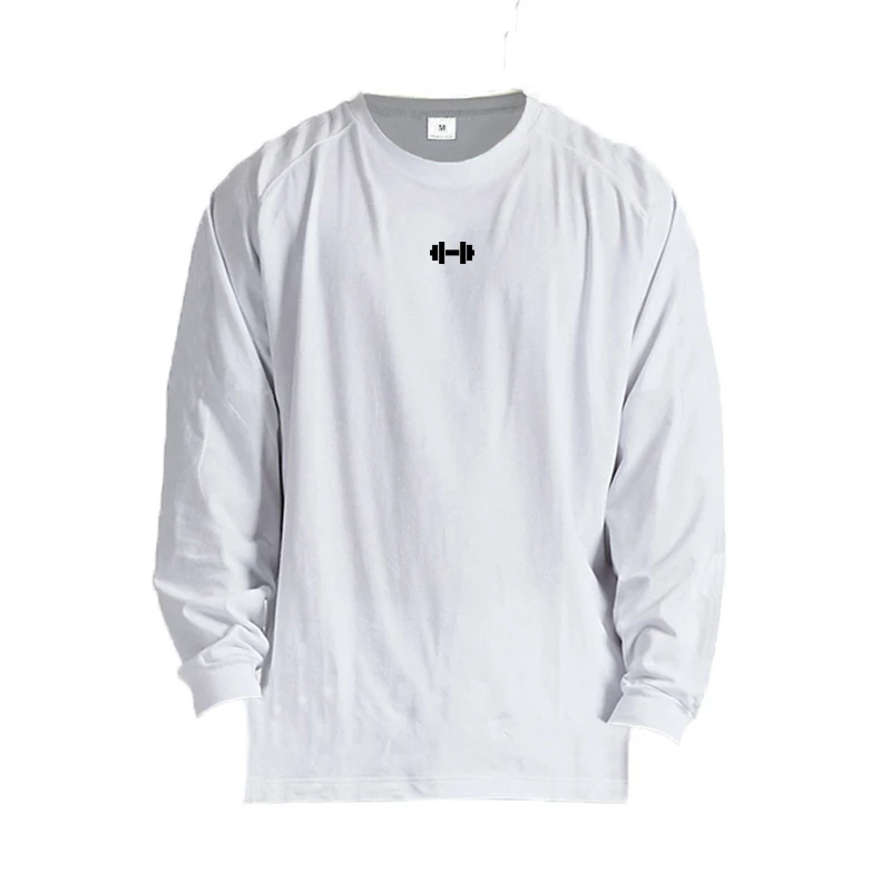 Dumbbells Oversized Long Sleeve T-shirts Mens Spring Autumn Fitness T Shirts Streetwear Loose Casual Gym Clothing Workout Tops