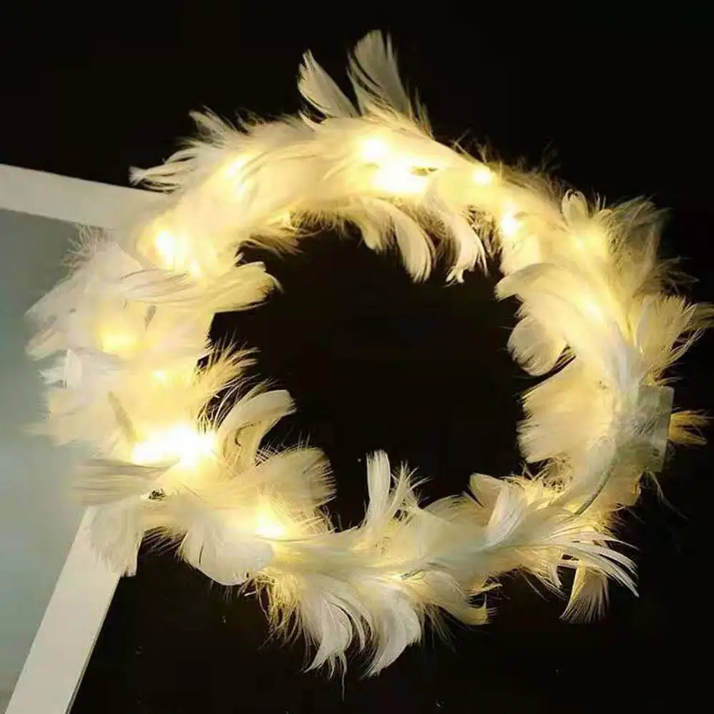 ins Style Led Feather Hair Band  Glow Headband Plush Fairy Feather Hair Piece women Girl Wedding Party Cosplay Feather Wreath