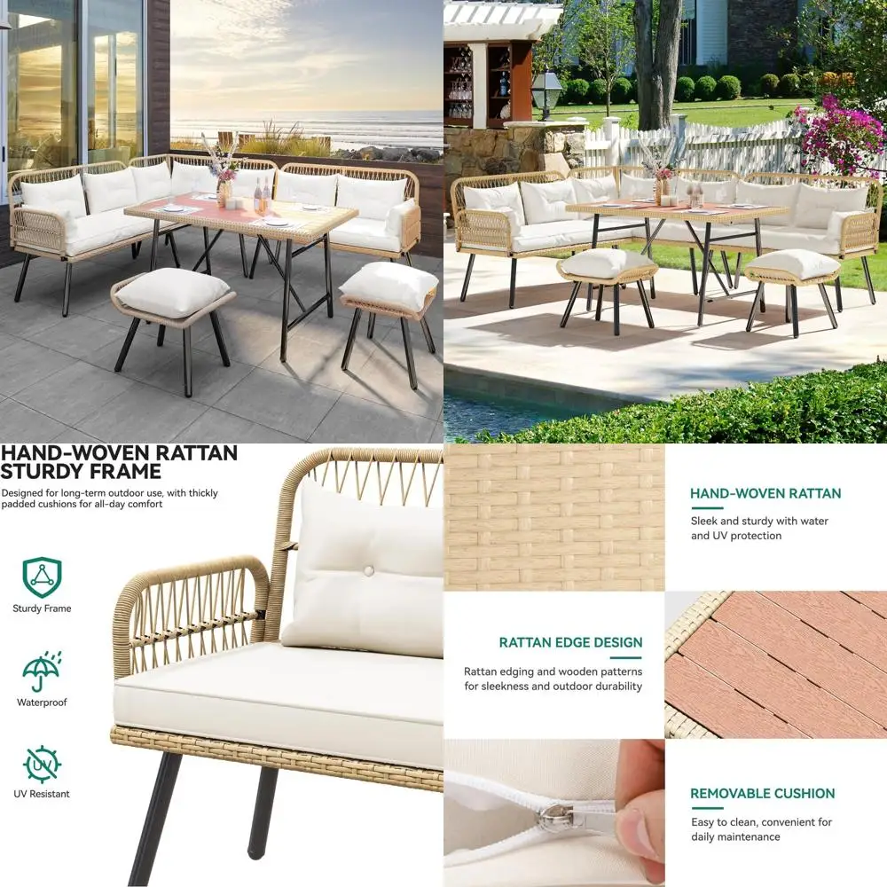 

All-Weather Outdoor L-Shaped Rattan Sofa Set with Cushions for Backyard Deck Conversation Area