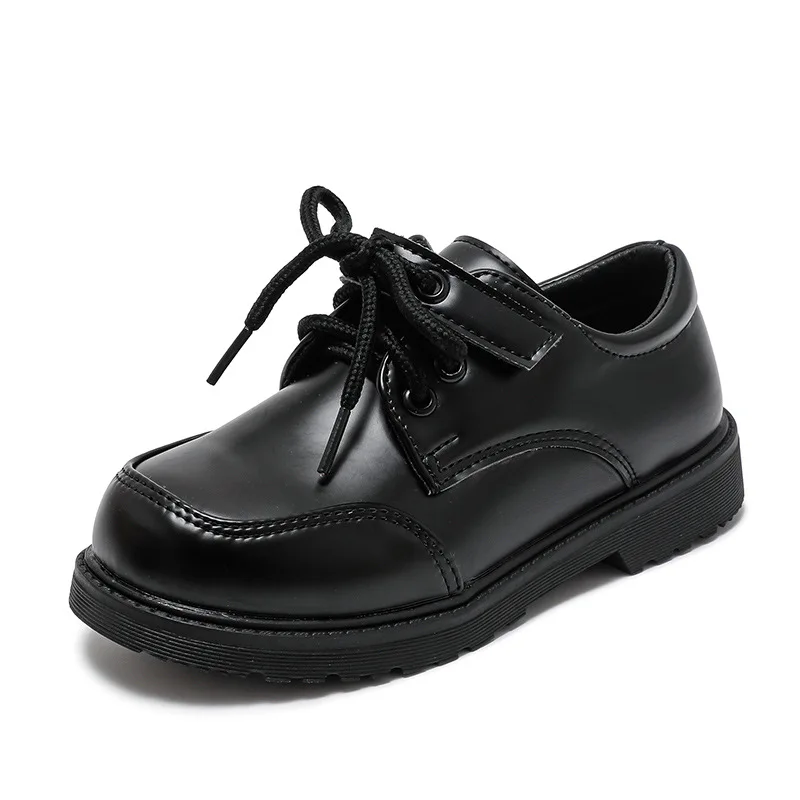 Chaussures en Cuir Noir à Lacets et Semelle Souple pour Enfant de 3 à 12 Ans, pour Écolier et Garçon