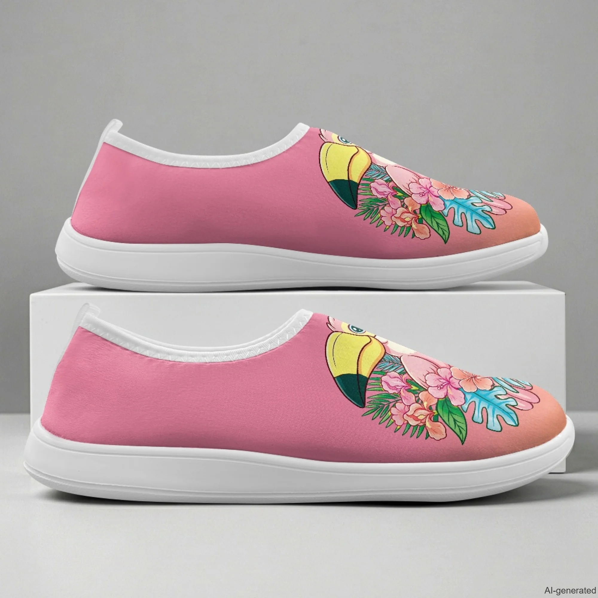 XIXIRIMIDO Slip-on Wide-toed Shoes Nurse Shoes Woman Hospital Nurse Work Shoes White Non-slip Nursing Shoes Parrot Pattern view 5