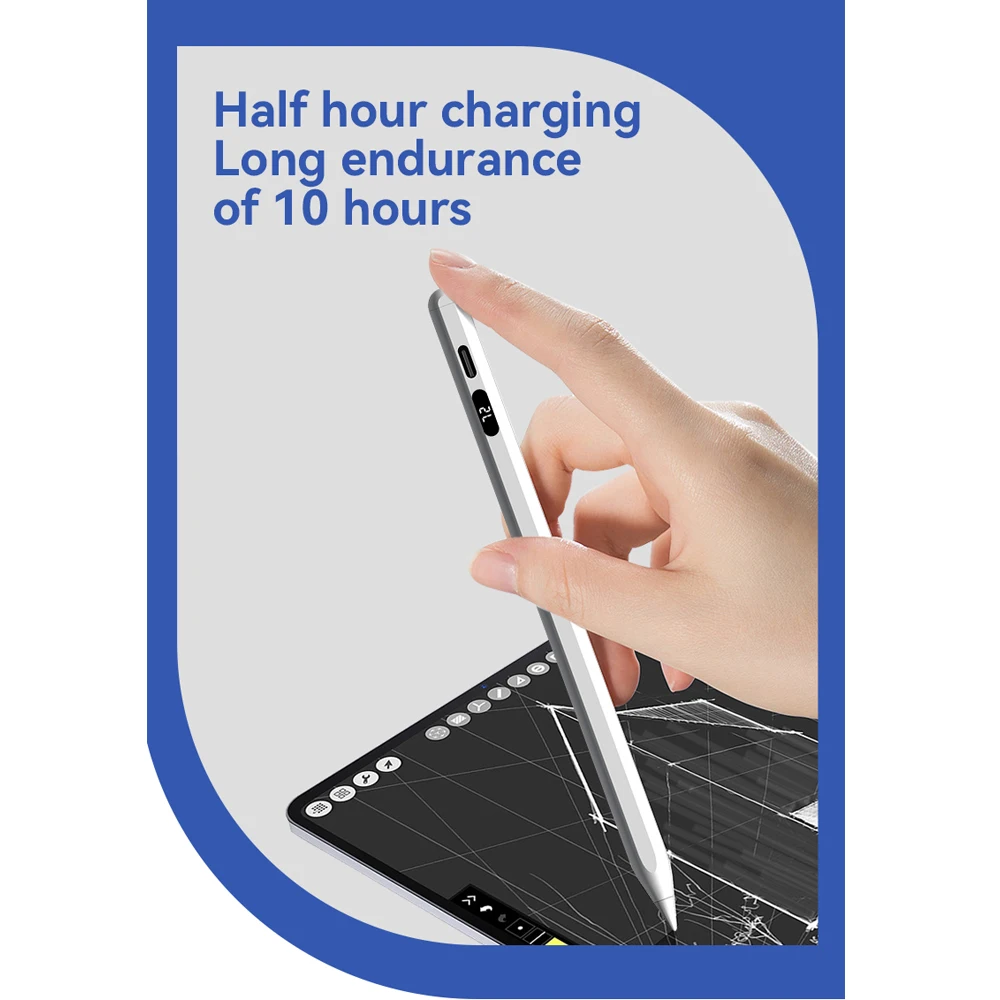 Caneta Stylus Universal Para Tablet Phone para Android IOS Touch Pen para iPad Lápis 2 Com Display de Energia Digital