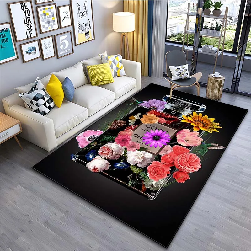 15 Sizes Classic Perfume Pattern Carpets for Living Room Bedroom Bedside Bathroom Floor Mat Area Rug Cloakroom Decor Sofa Mat