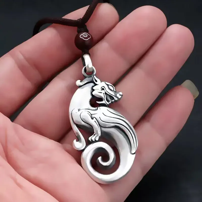 Simple 925 Silver Ruyi Glossy Exquisite Pixiu Pendant Men's and Women's Divine Beast Vintage Necklace Minimalist banquet Jewelry