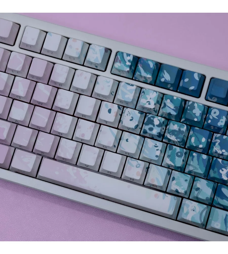 

JCM pink beach double engraved Pbt original full set of keycaps Korean Russian European small language side light transmission