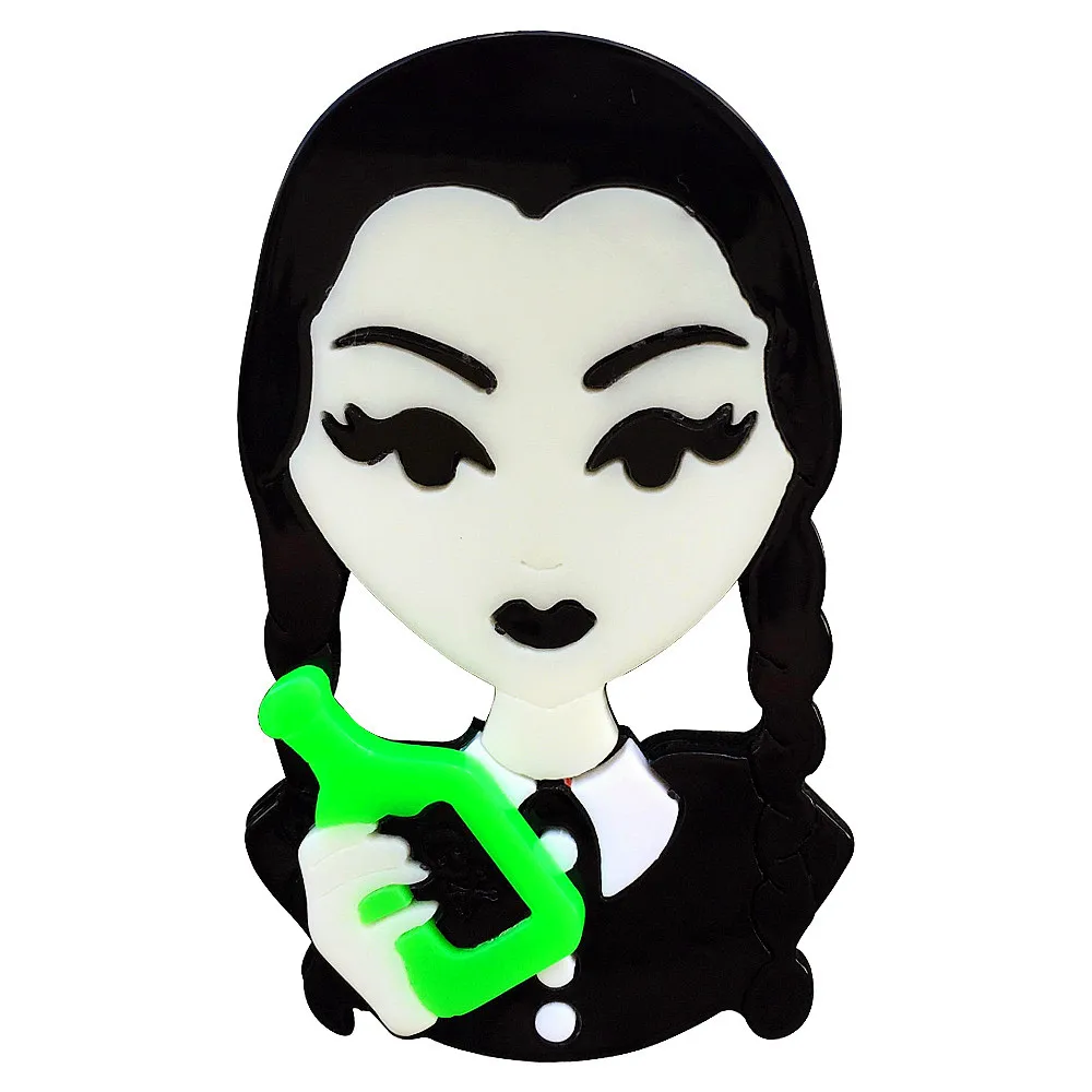 New Fashion Green Poison Girl Acrylic Brooches Pin for Women Gothic Punk Witch Lady Figure Badge Lapel Pins Brooch Jewelry Gifts