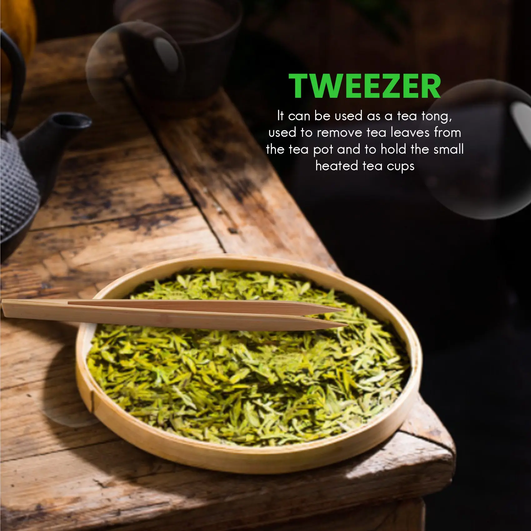 Pinzas rectas de bambú con punta puntiaguda, herramienta práctica de té Tong