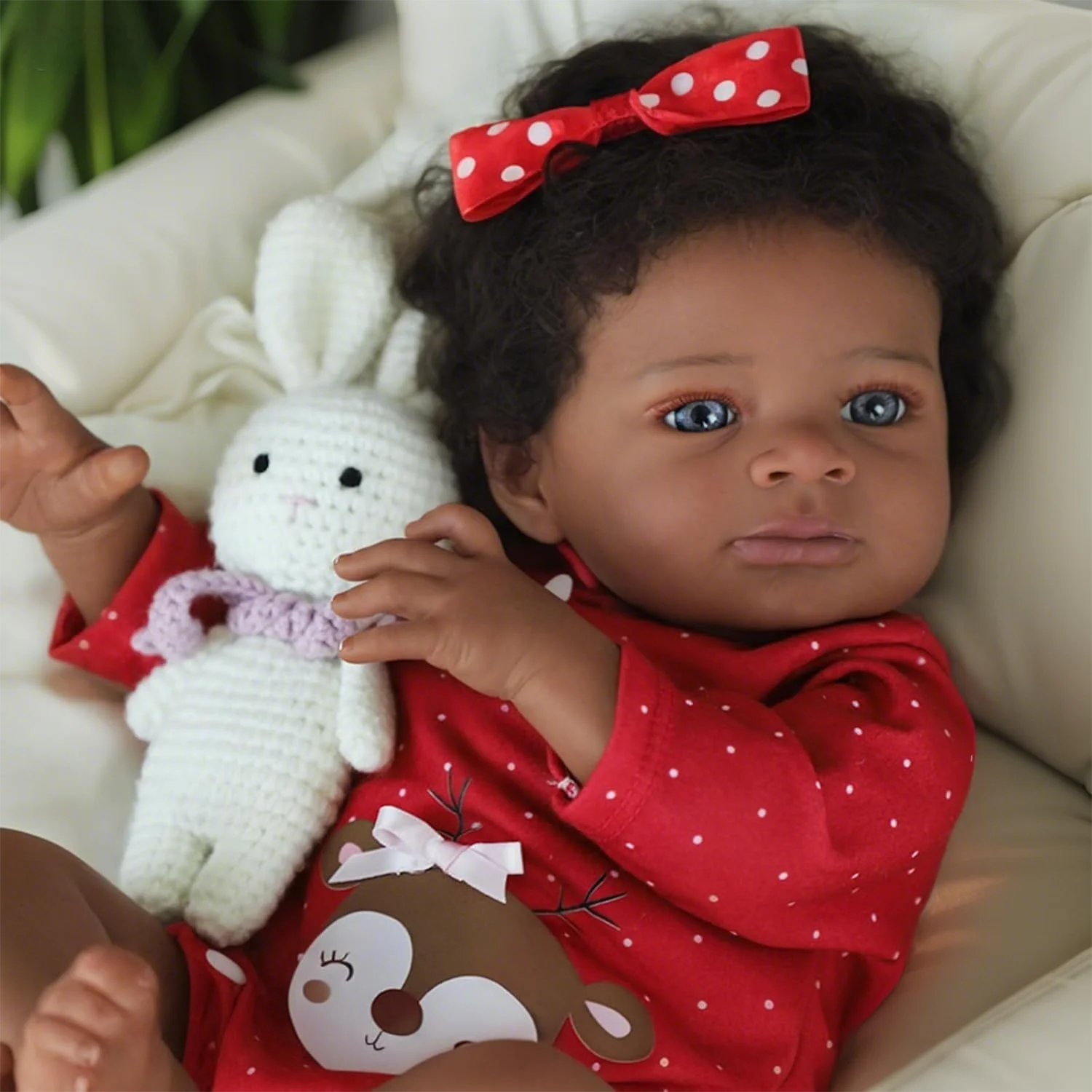 18-Inch Realistic Hand-Painted Deep Skin Toned Curls Reborn Doll Collectible Figurine Birthday Holiday Gift for Doll Collectors