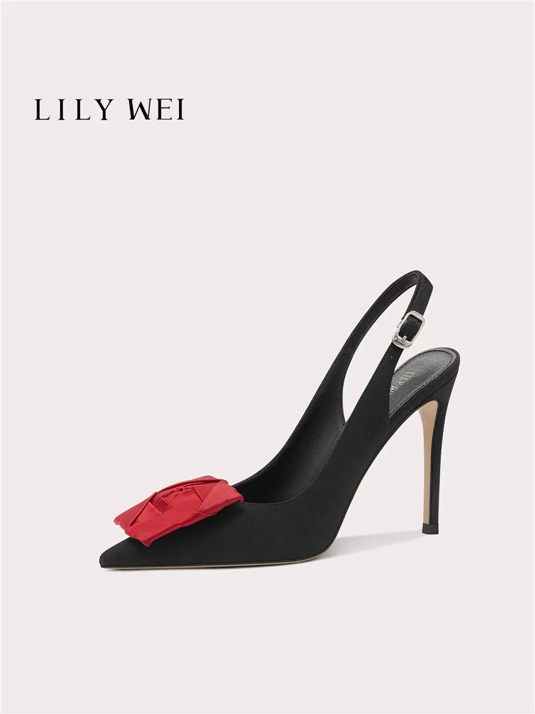 

Spring and summer new pointed suede flower low-heeled sandals banquet large size small size thin high-heeled women's shoes