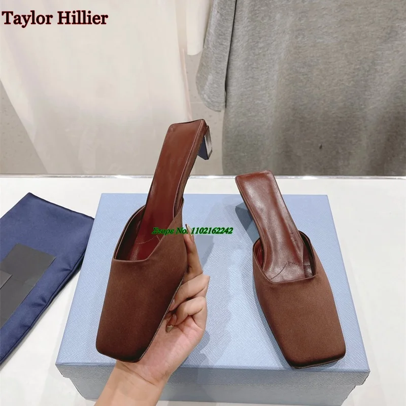 

2024 Spring Summer New Leather Pumps Solid Color Silk Mid-Heeled 4cm Half-Pack Slippers Fashion Catwalk Outer Sandals 42