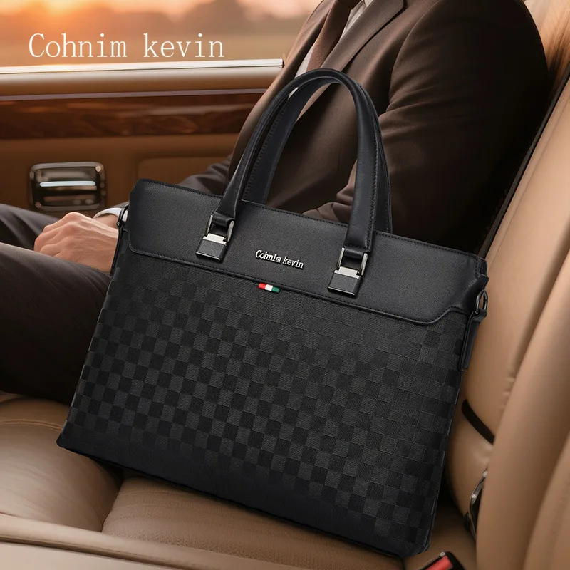 

First layer cowhide men's briefcase high-end business shoulder messenger handbag large capacity computer bag