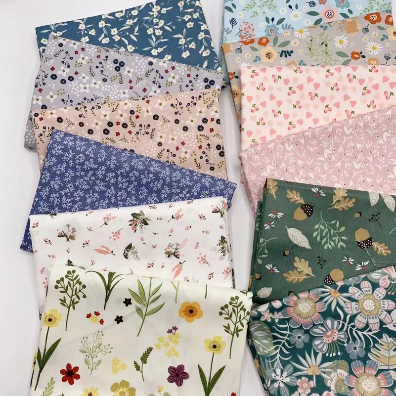 Cotton Fabric Floral Printed Twill Cloth DIY Handmade for Sewing Quilt Cover Sheet