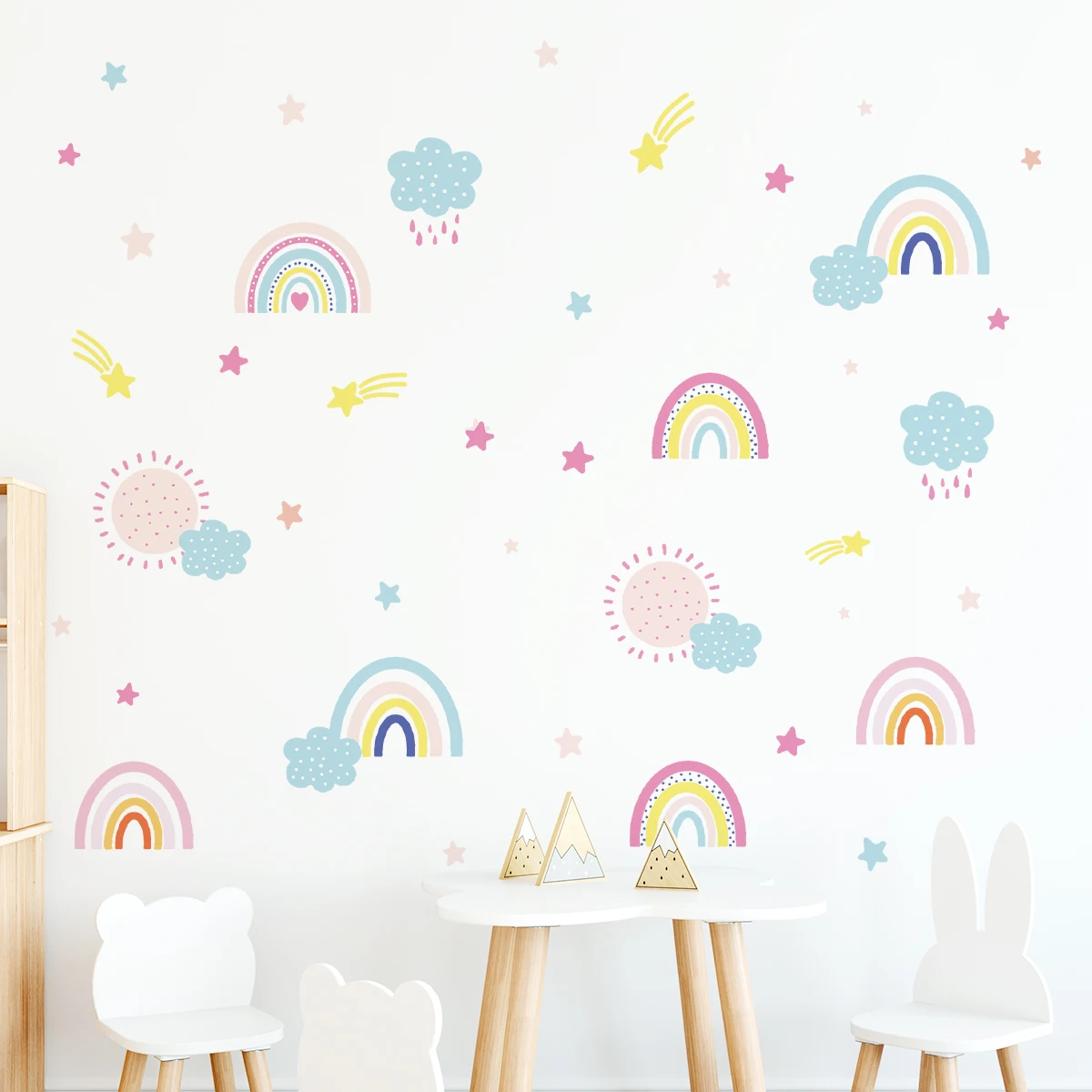 Cartoon Cute Cloud Rainbow Wall Stickers Kids Room Wall Art Decoration for Bedroom Girl Gift Home Decore Living Room Wall Decals