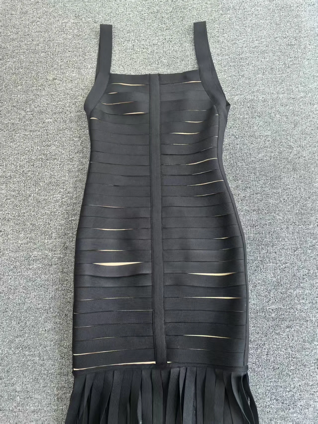 Vrouwen sexy mouwloze vierkante kraag zwarte kwastje lange bandange jurk elegante avondfeest verjaardag jurk ontwerp clubjurken