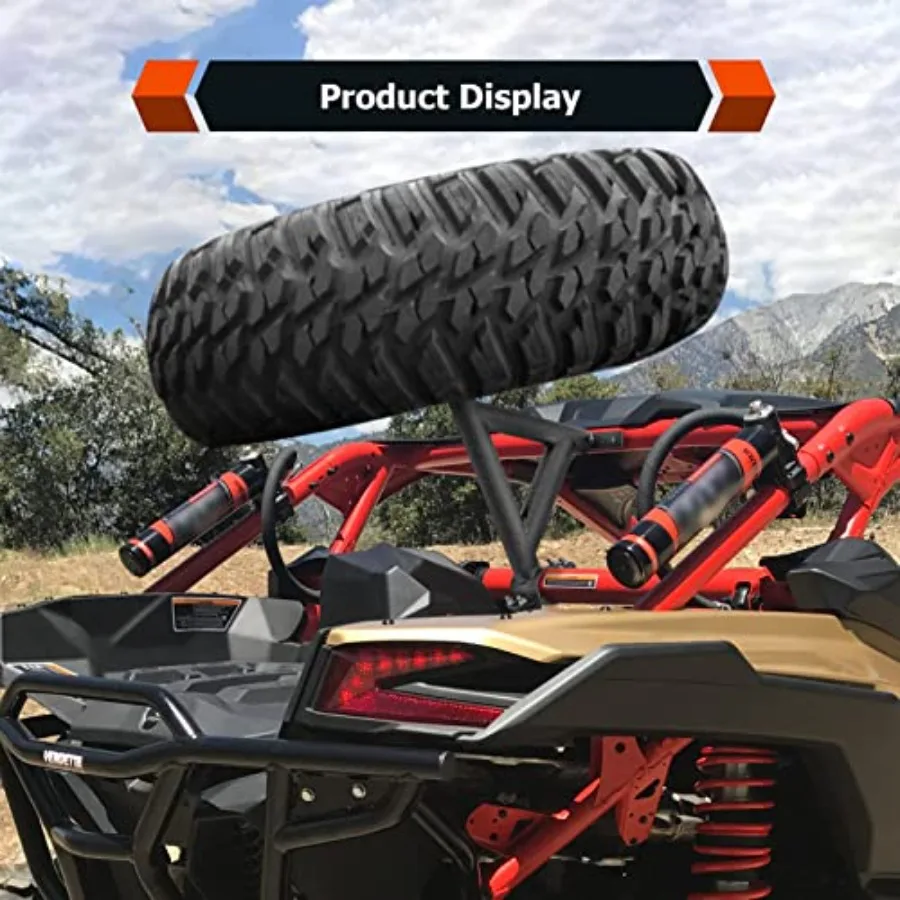 Spare Tire Carrier Holder for Can Am Maverick X3 2017-2026 Aluminum, Black, Heavy-Duty Mount with 4 Lug Nuts for 64 and 72 Mode