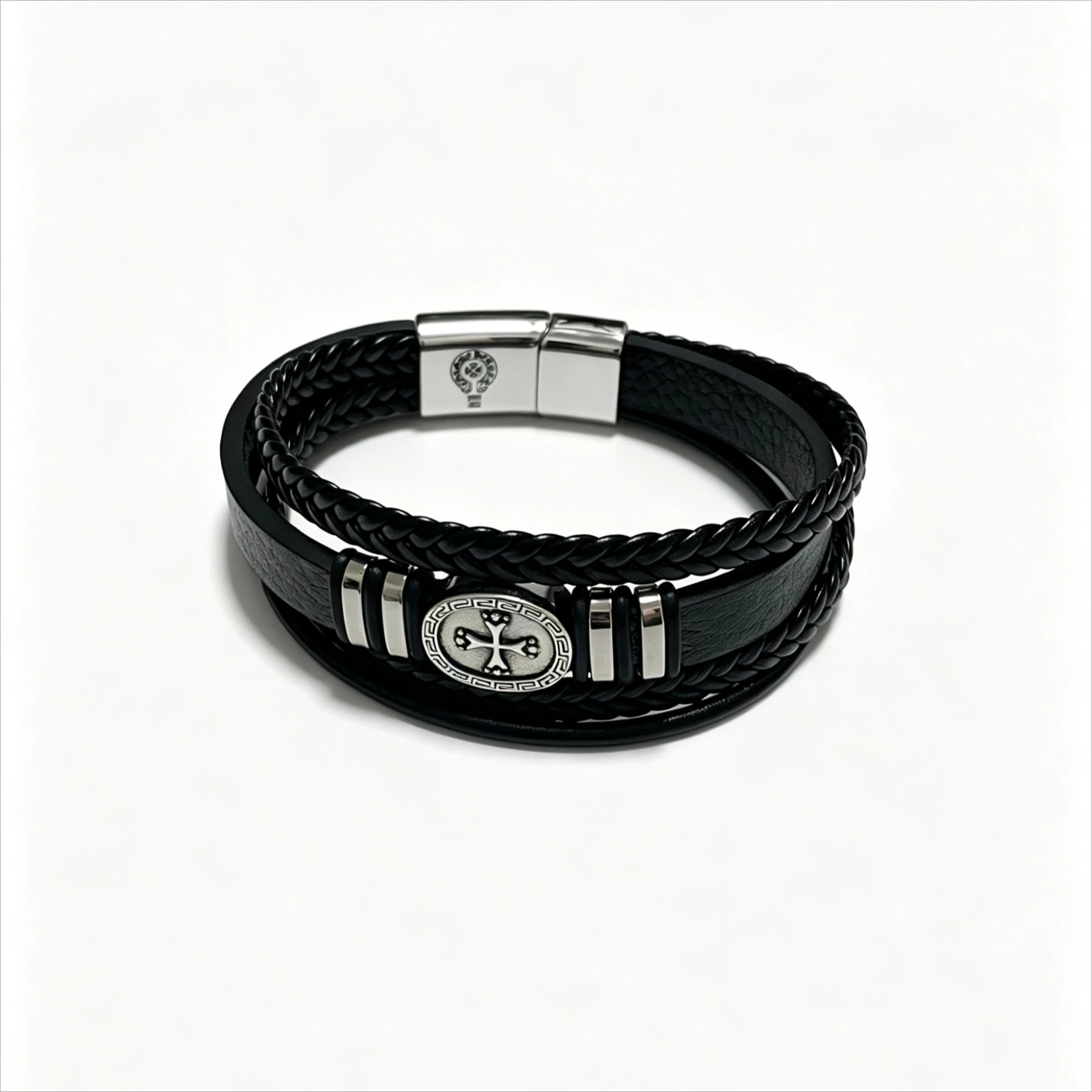 S925 sterling silver charm cross round brand retro old couple hand rope daily versatile elegant accessories