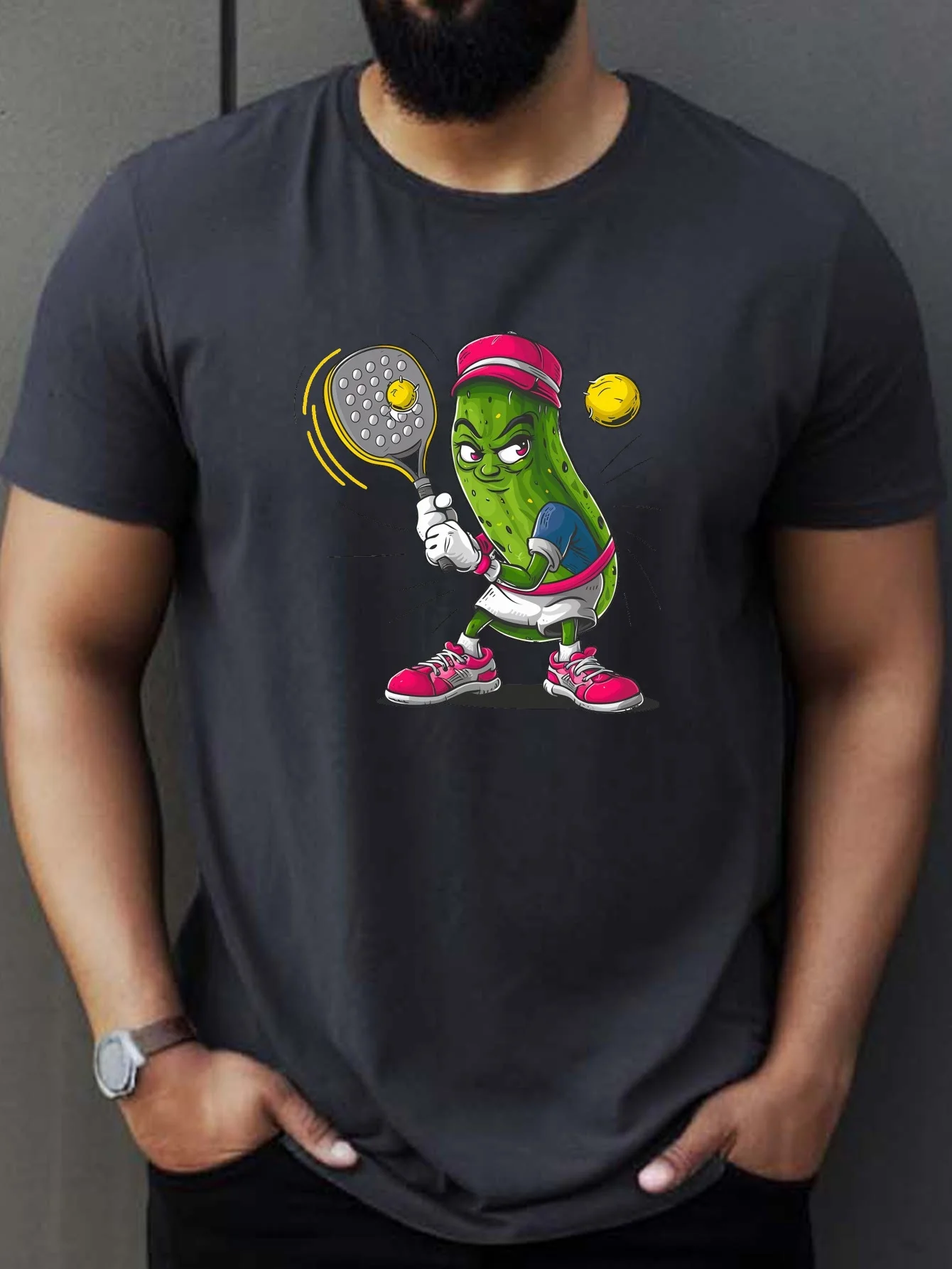 

Мужская дышащая повседневная футболка с рисунком Angry Pickle Playing Pickleball с коротким рукавом