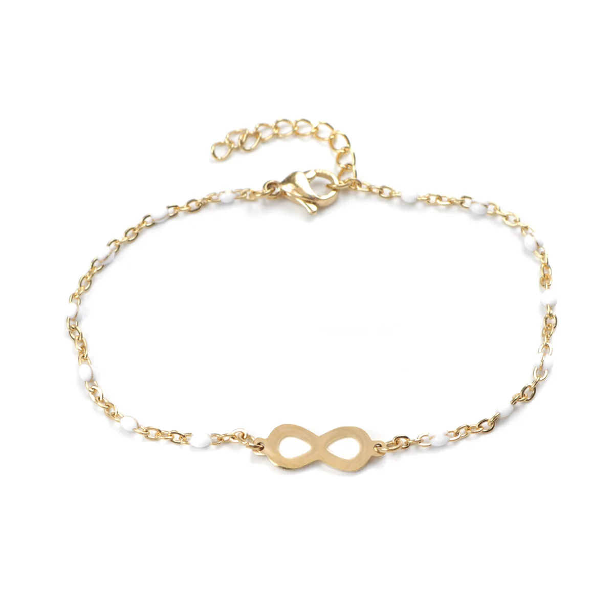 Stainless Steel Bracelets Enamel Gold Color Multicolor Infinity Symbol Women Hand Link Chain Jewelry Gifts 18cm long, 1 Piece