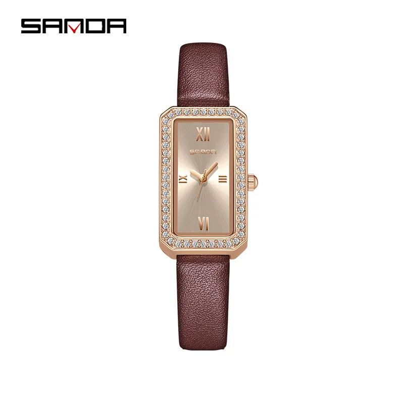 OUTLETSSanda-Montre à Quartz avec Bracelet en Acier et Diamant pour Femme, Accessoire d'Extérieur Étanche, à la Mode, Livraison Gratuite, Nouvelle Collection